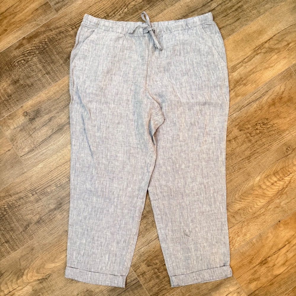 NEW J. Jill Love Linen Blue Cropped Pants Drawstring Womens M Petite‎ 100% Linen
